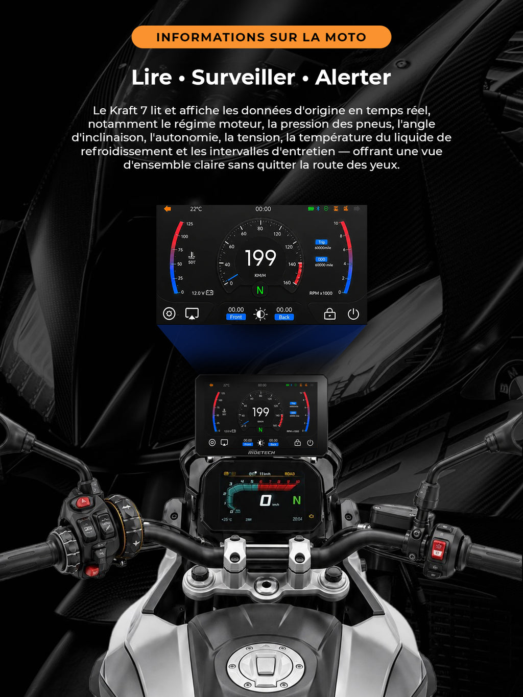 Kraft 7 - Grand Écran CarPlay 7 Pouces pour Motos BMW, CarPlay et Android Auto, Plug & Play