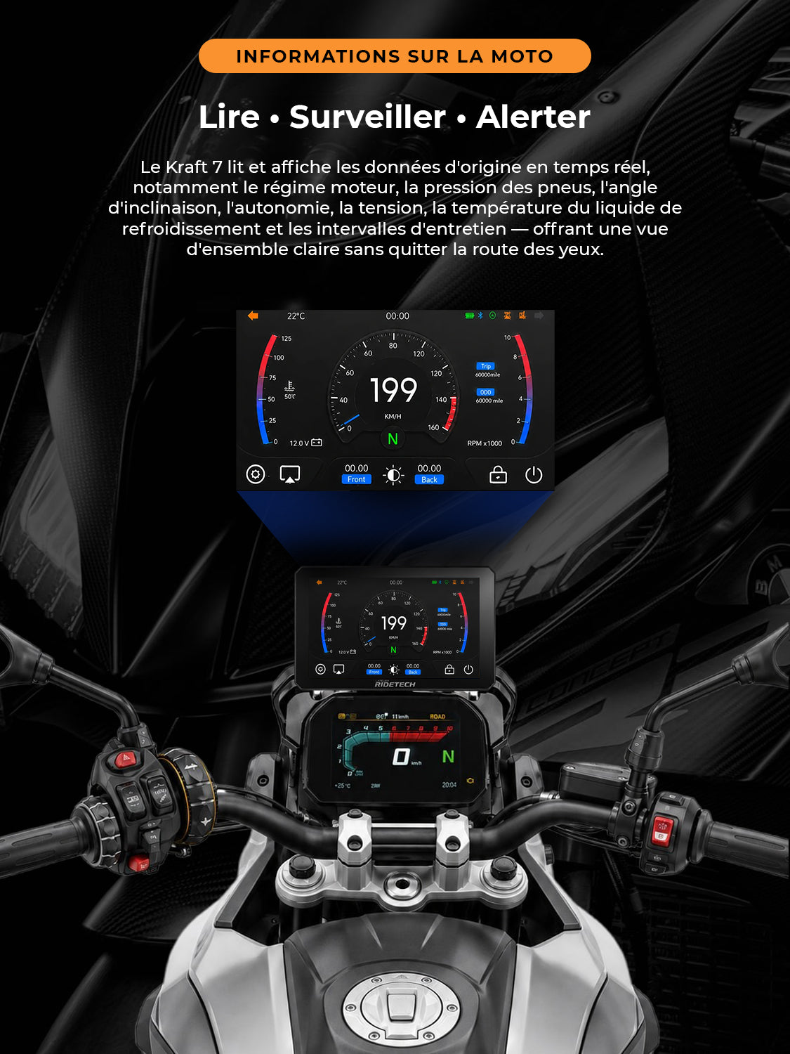Kraft 7 - Grand Écran CarPlay 7 Pouces pour Motos BMW, CarPlay et Android Auto, Plug & Play